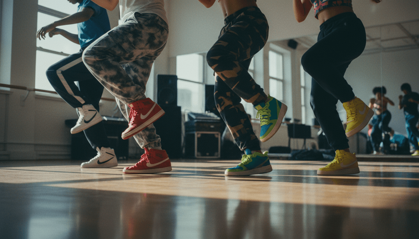 Danseurs de street dance dans un décor urbain avec un éclairage vibrant